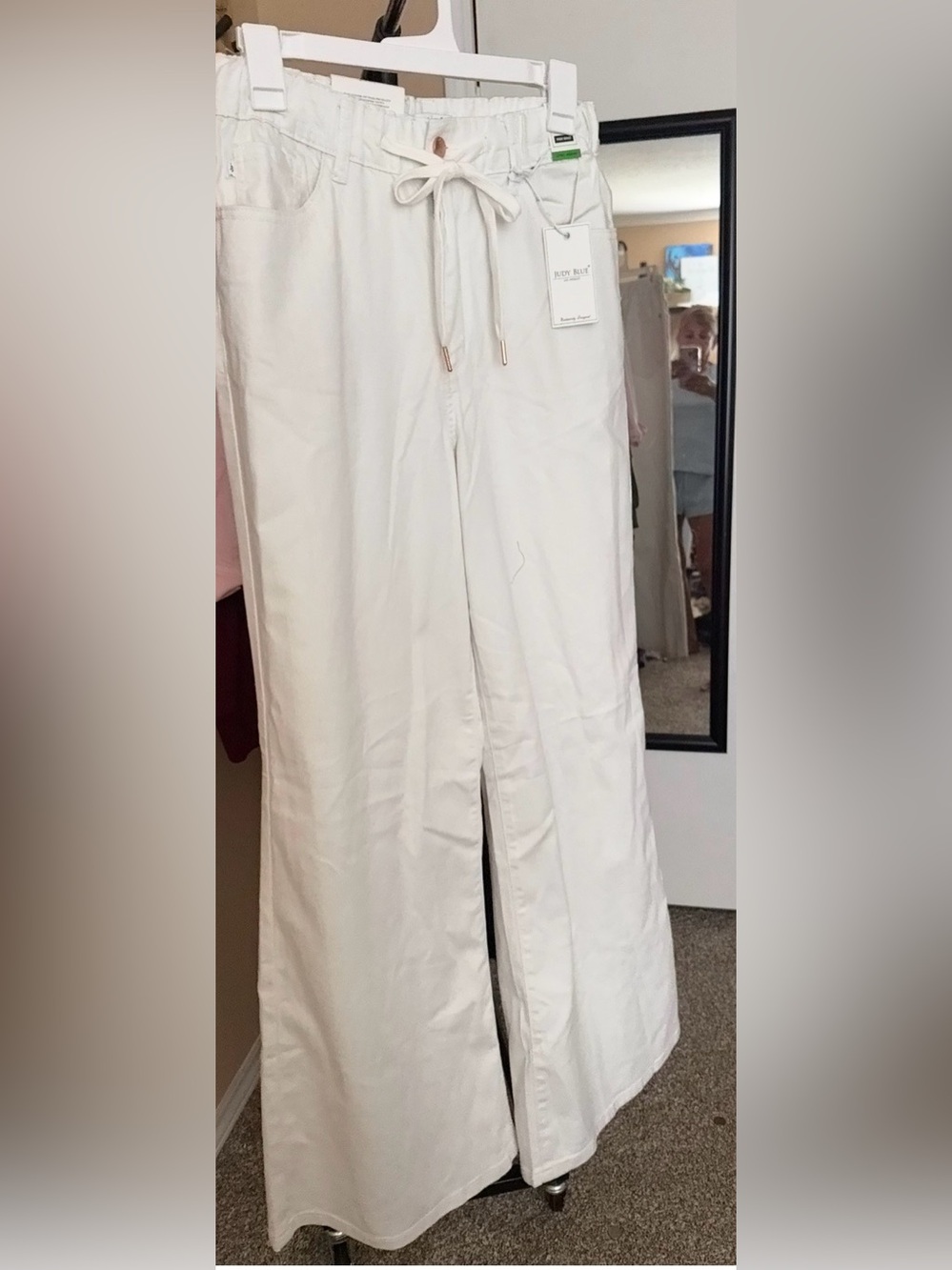 Judy Blue Ivory Wide-Leg Drawstring Pants